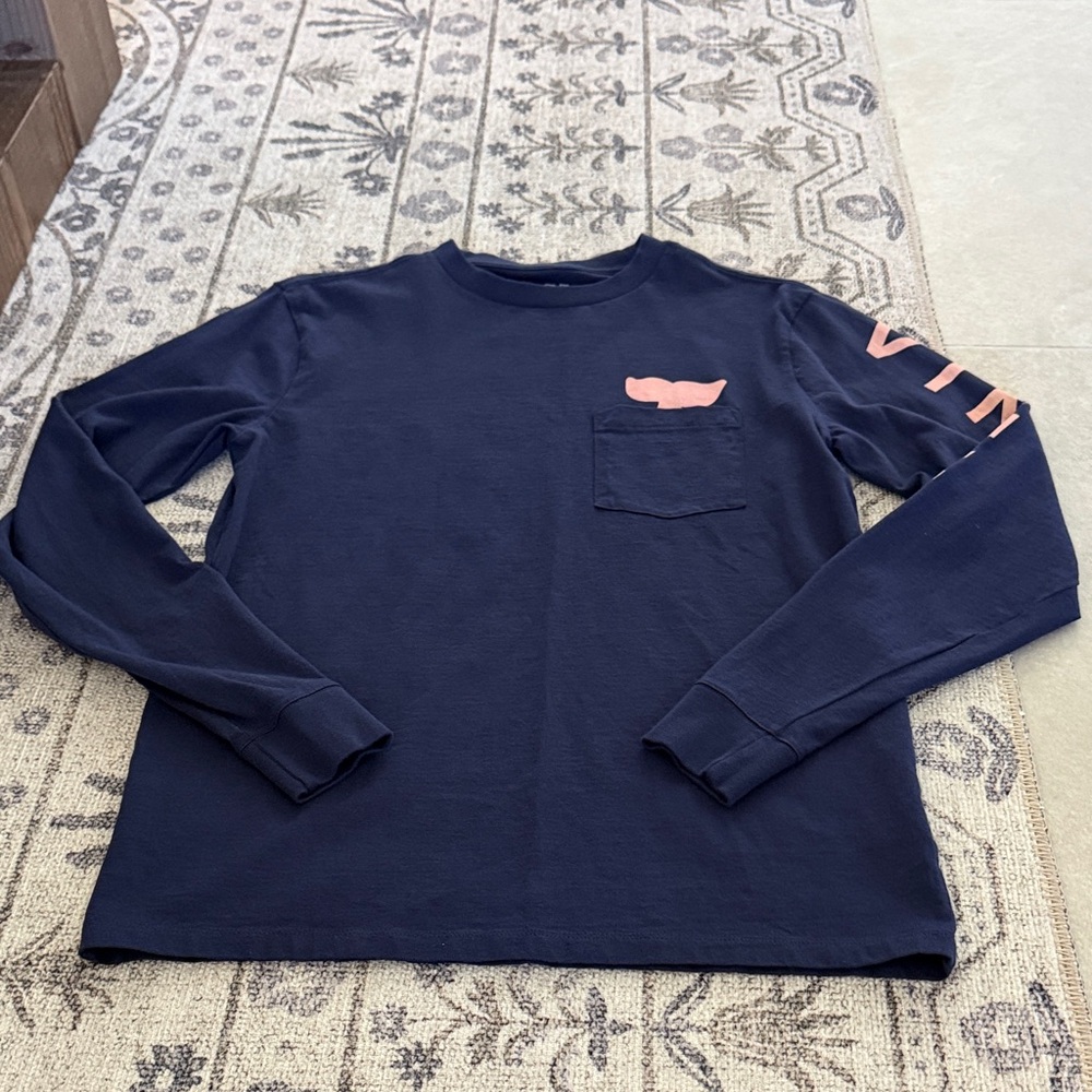 Vineyard Vines Men’s Navy Shirt with Pink Logo